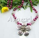 Wholesale Jewelry-dyed pearl tibet silver flower necklace