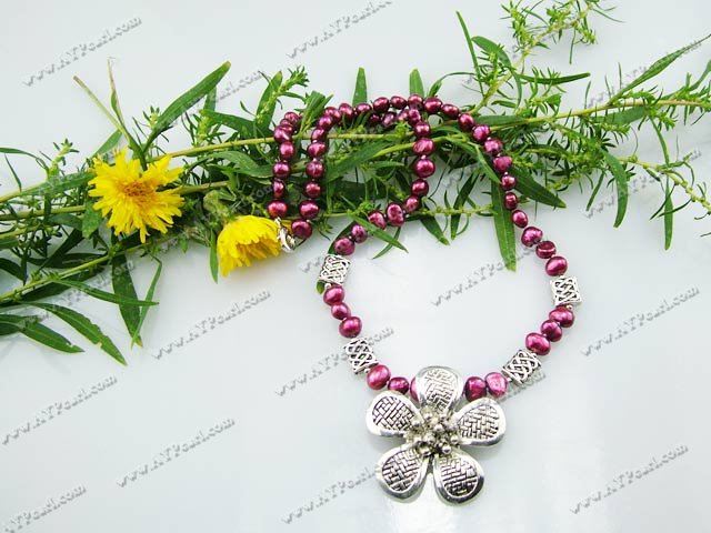 dyed pearl tibet silver flower necklace