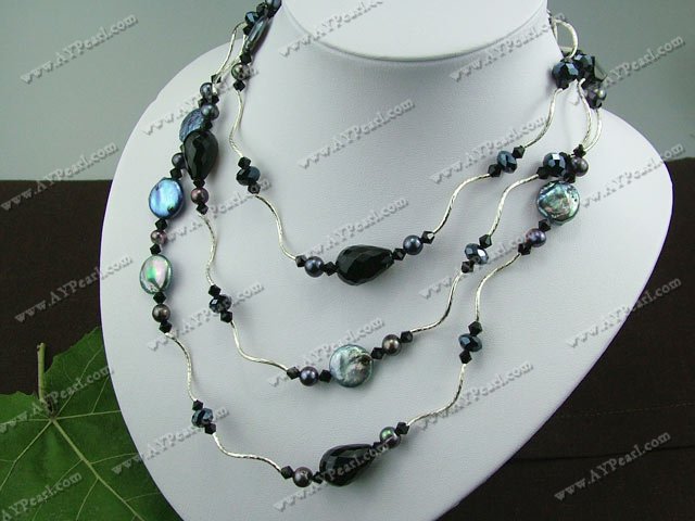 pearl black agate crystal necklace