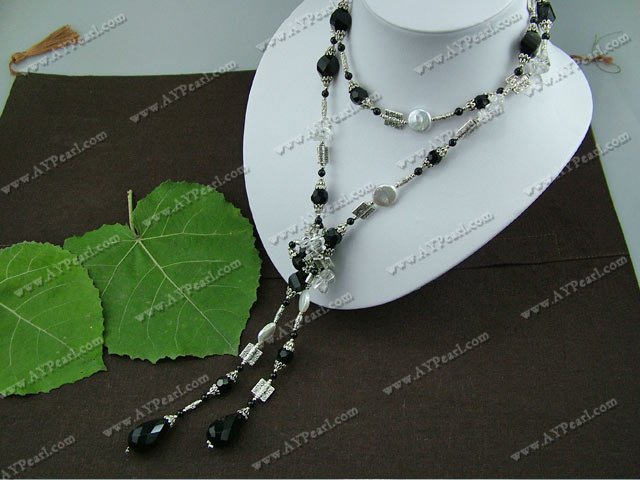 black agate pearl white crystal necklace