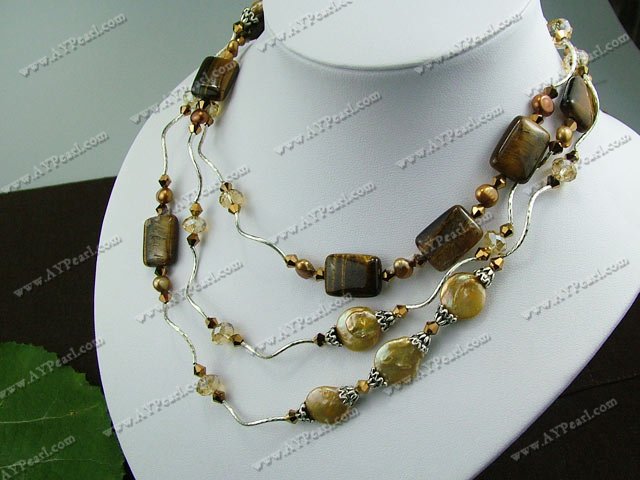 pearl crystal tiger eye necklace