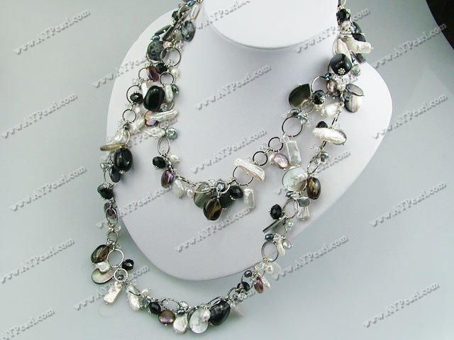 biwa pearl shell and smoky quartz necklace