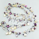 Wholesale biwa pearl shell and smoky quartz necklace