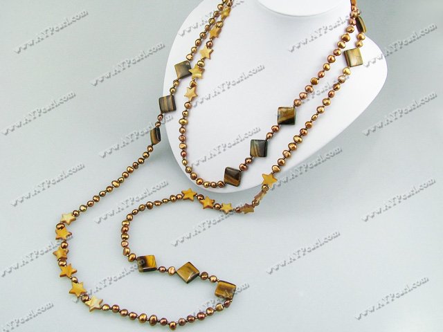 pearl shell tiger eye necklace