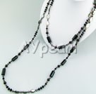 faceted black agate pearl shell crystal necklace