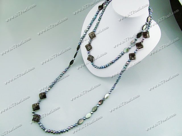 pearl smoky quartz black shell necklace
