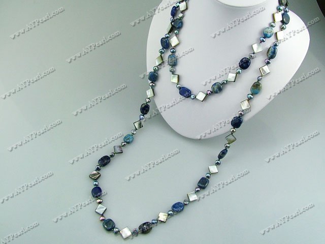 pearl sodalite black shell necklace