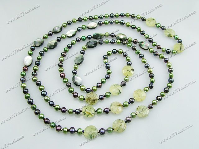 perle verte de quartz rutile noir collier de coquillages à facettes