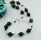 black agate natural white crystal necklace