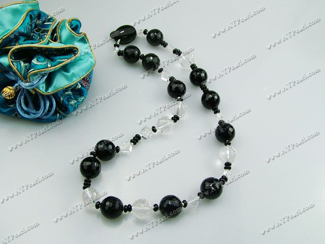 black agate natural white crystal necklace