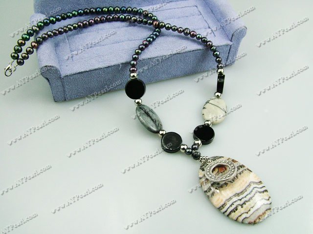 black pearl rainbow jasper black agate necklace