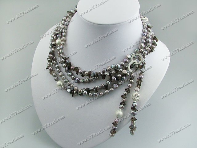 pearl and amethyst and smoky quartz necklace
