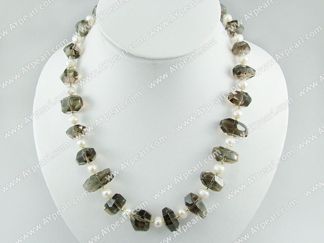 pearl smoky quartz necklace μαργαριτάρι κολιέ καπνιστή χαλαζία