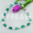 button pearl blue jade necklace