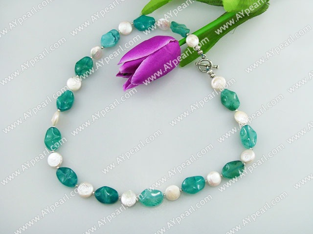button pearl blue jade necklace