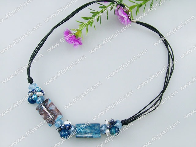pearl crystal blue agate necklace