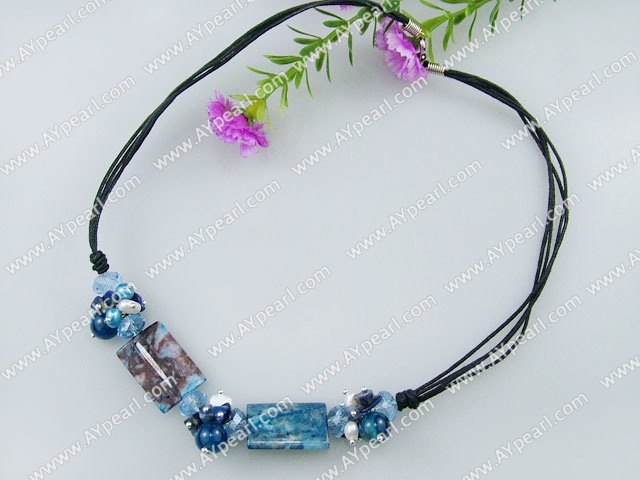 pearl crystal blå Agate halskjede