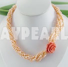 dyed orange pearl necklace