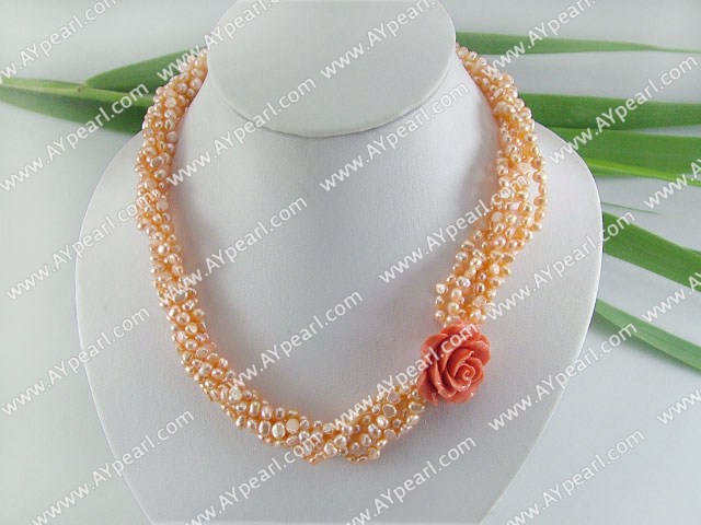 dyed orange pearl necklace