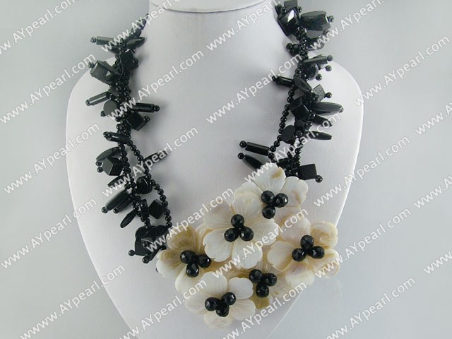 black agate white lip necklace