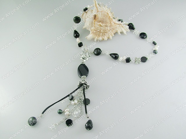 pearl black agate crystal necklace