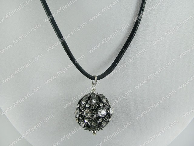 Black rhinestone ball pendant necklace