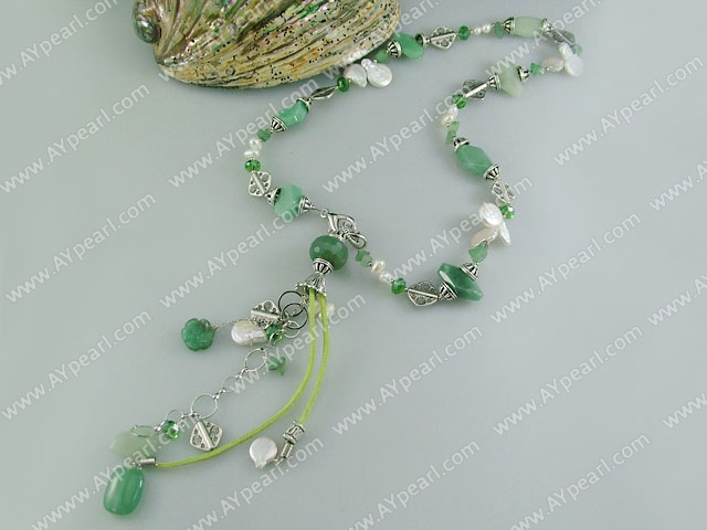 pearl aventurine crystal necklace