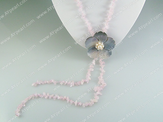 rose collier de coquillages de quartz