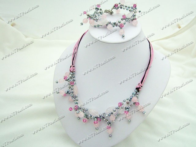 Wholesale Gemstone Jewelry-pearl rose quartz swarovski crystal sets