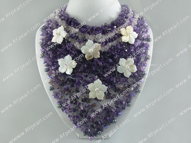 pearl amethyst shell flower necklace