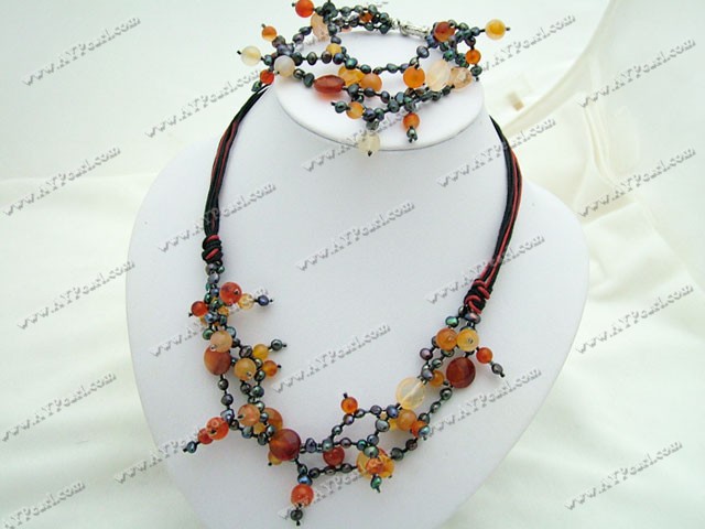 Wholesale Gemstone Jewelry-pearl agate jewelry sets