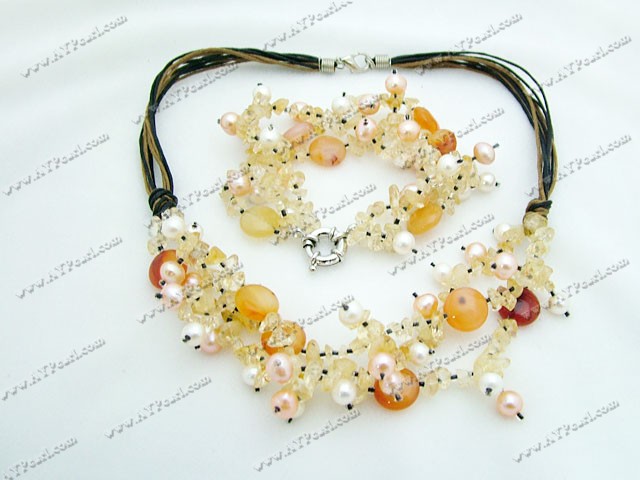 pearl yellow crystal agate jewlery sets