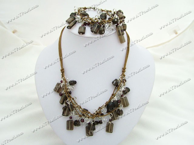 Wholesale Crystal Jewelry-carchedonia smoky quartz jewelry sets