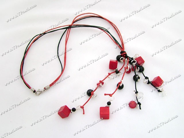 coral agate crystal necklace