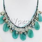 Wholesale Gemstone Jewelry-black pearl blue jade necklace