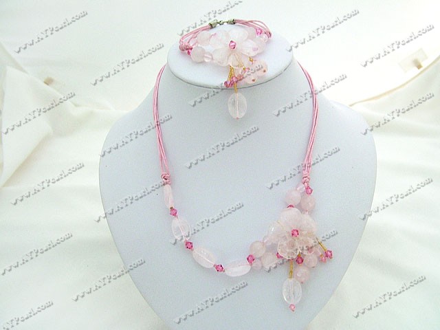 rose quartz crystal jewelry set