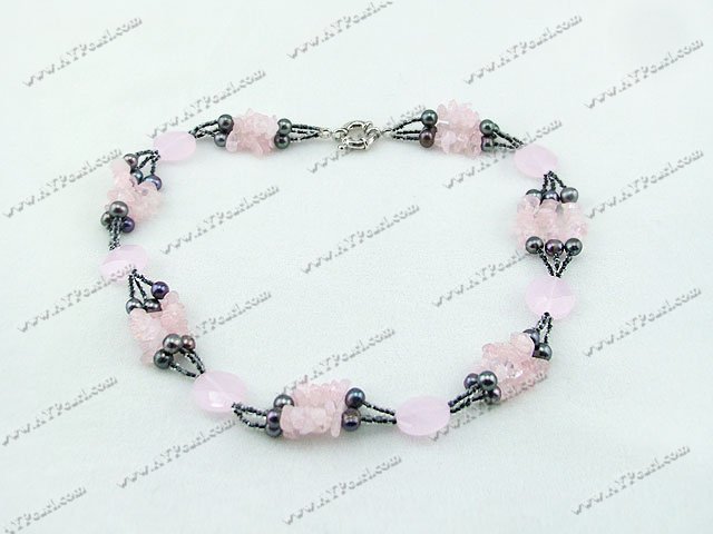 perle noire rose collier de quartz