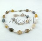 Wholesale Gemstone Jewelry-Grey agate with pearl set
