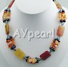 pearl and agate and three colored jade necklace