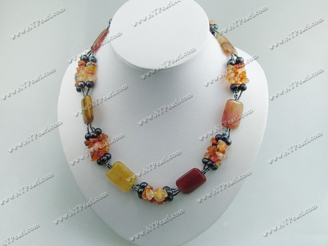 pearl and agate and three colored jade necklace