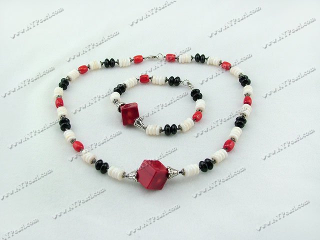 coral and shell and black agate sets
