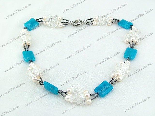 Cyanite with pearl and crystal necklace