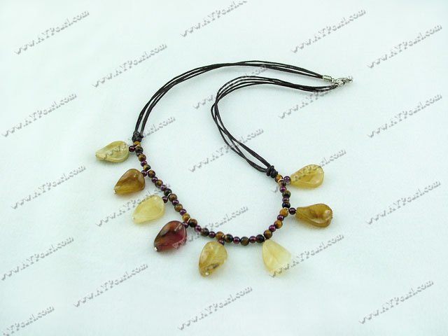 Tiger eye three-colored jade necklace 