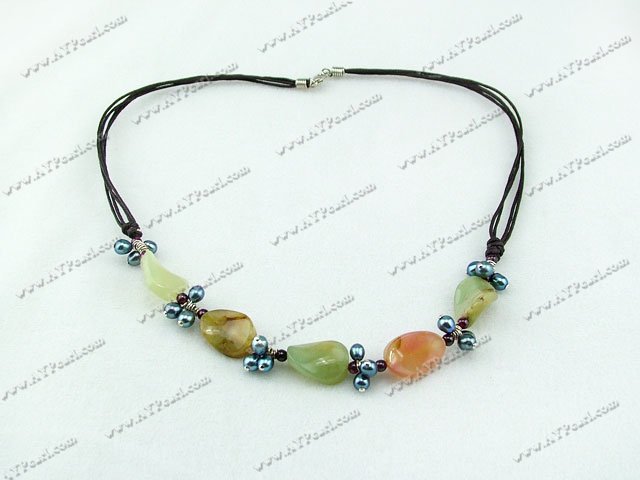 three-colored jade gum metal pearl necklace 