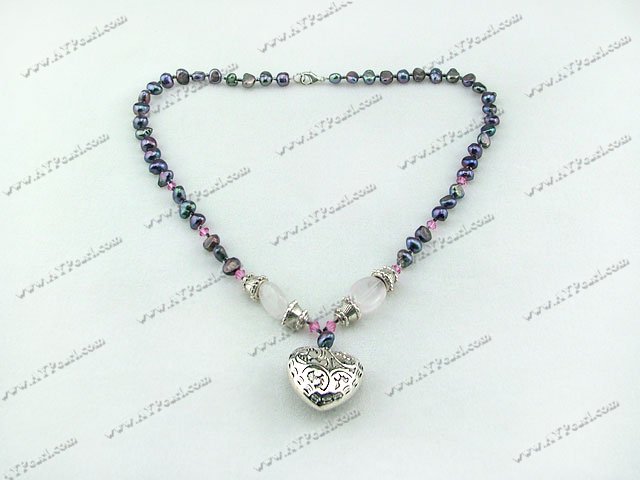 Pearl ross quartz austrian crystal necklace 