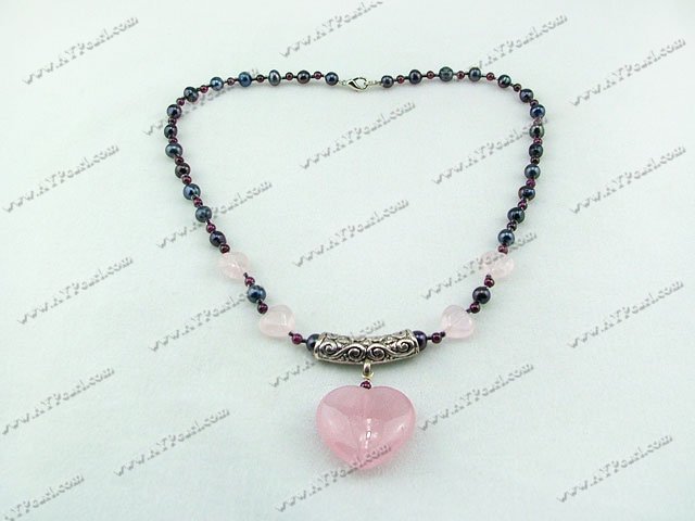 Pearl garnet ross quartz necklace 
