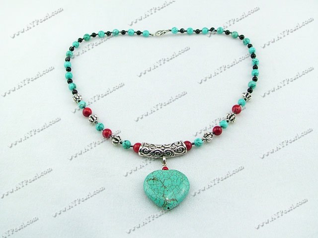 Black agate turquoise bloodstone necklace