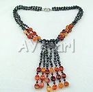 Gum metal pearl agate necklace