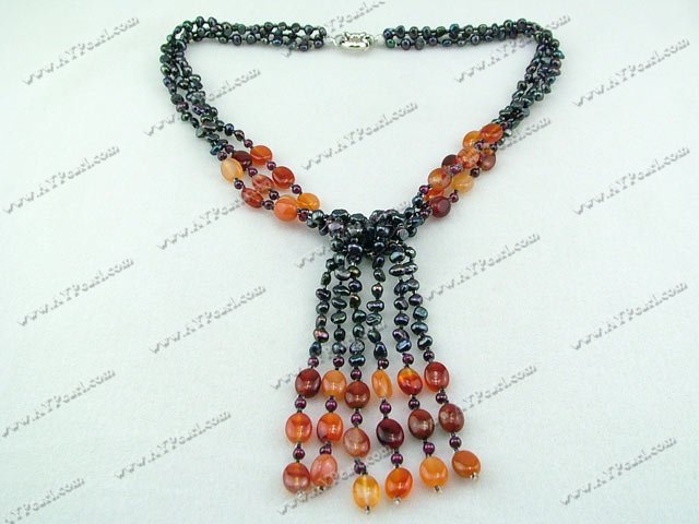 Gum metal pearl agate necklace