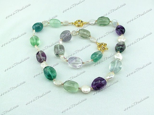 coin pearl fluorite stone set